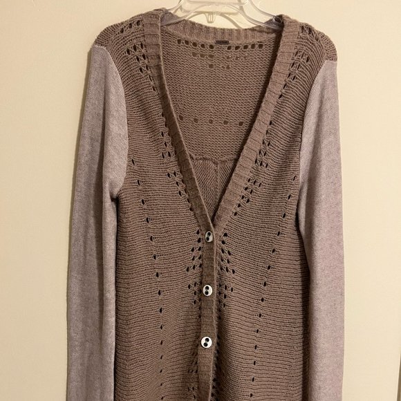 FREE PEOPLE Sweater Coat/Cardigan - Size Large - Button Closure Lace Detail - Picture 2 of 5